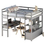 Lit mezzanine enfant avec bureau tiroirs et étagères - modernluxe - gris - 140x200cm - bois de pin Lit mezzanine enfant avec bureau tiroirs et étagères - modernluxe - gris - 140x200cm - bois de pin