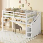 Lit mezzanine enfant - 90x200cm - bureau inclus - escaliers de rangement - blanc