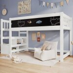 Lit mezzanine enfant 90x200cm lit simple en bois avec tableau noir escalier de rangement et sommier  ...