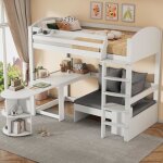 Lit mezzanine enfant - leytn - 90x200cm - bois massif - blanc - bureau extensible Lit mezzanine enfant - leytn - 90x200cm - bois massif - blanc - bureau extensible