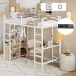 Lit mezzanine enfant - leytn - 90x200cm - métal - bureau avec ports usb - Étagères de rangement Lit mezzanine enfant - leytn - 90x200cm - métal - bureau avec ports usb - Étagères de rangement