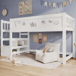 Lit mezzanine enfant modernluxe - blanc - tableau noir - bois de pin - sommier � lattes - 90x200cm