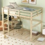 Lit mezzanine enfant - modernluxe - bureau et �tag�res - bois massif - naturel