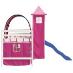 Lit mezzanine enfants - mothinessto - 80x200cm - bois pin massif - couleur rose - avec toboggan