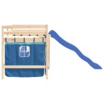 Lit mezzanine enfants - mothinessto - 80x200cm - bois pin massif - rideaux bleu - chelle et toboggan ...