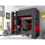 Lit mezzanine gamer noah avec bureau et rangements intégrés - 90 x 200 cm - avec leds - anthracite et ... Lit mezzanine gamer noah avec bureau et rangements intégrés - 90 x 200 cm - avec leds - anthracite et ...