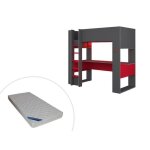 Lit mezzanine gamer noah avec bureau et rangements int�gr�s - 90 x 200 cm - avec leds - anthracite et ...