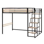 Lit mezzanine leon - 140x190 cm - métal noir - sommier inclus Lit mezzanine leon - 140x190 cm - métal noir - sommier inclus