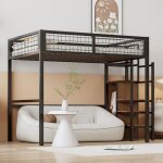 Lit mezzanine - leytn - 140 x 200 cm - mtal - noir - chelle avec rangement