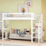 Lit mezzanine - leytn - 140x200 cm - bois massif - escalier de rangement - garde - corps de scurit