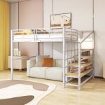 Lit mezzanine adulte 140x200cm lit enfant lit simple en métal avec escaliers de rangement et sommier ... Lit mezzanine adulte 140x200cm lit enfant lit simple en métal avec escaliers de rangement et sommier ...