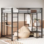 Lit mezzanine - leytn - 140x200cm - métal noir - bureau et armoire inclus - 2 places Lit mezzanine - leytn - 140x200cm - métal noir - bureau et armoire inclus - 2 places
