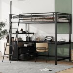 Lit mezzanine - leytn - 90 x 200 cm - métal noir - bureau en l - 2 tiroirs de rangement Lit mezzanine - leytn - 90 x 200 cm - métal noir - bureau en l - 2 tiroirs de rangement