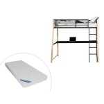 Lit mezzanine malicia - 90 x 190 cm - bureau intégré - noir et chêne + matelas Lit mezzanine malicia - 90 x 190 cm - bureau intégré - noir et chêne + matelas