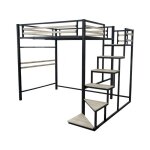 Lit mezzanine en m�tal avec escalier lena - 140 x 190 cm - noir
