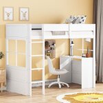 Lit mezzanine 90×200cm - lit enfant simple avec escalier de sécurité avec table conception haute clôture ... Lit mezzanine 90×200cm - lit enfant simple avec escalier de sécurité avec table conception haute clôture ...