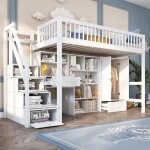 Lit mezzanine - redom - 90x200cm - bureau inclus - escaliers de rangement - bois blanc Lit mezzanine - redom - 90x200cm - bureau inclus - escaliers de rangement - bois blanc