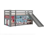 Lit mezzanine avec toboggan en pin massif gris - vipack pino - 1 place - 90x200cm - en747 - 1&2