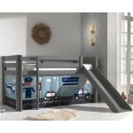 Lit mezzanine avec toboggan pin massif gris - vipack - pino - enfant - 90x200 cm - laque uv