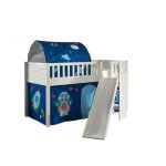 Lit mezzanine avec toboggan et rideau astro tunnel - vipack - scott - blanc - enfant - 1 place - 207x203x114cm ...