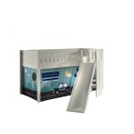 Lit mezzanine avec toboggan et rideau police - vipack - scott - blanc - bois massif - enfant