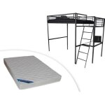 Lit mezzanine casual ii - 140 x 190 cm - plateforme bureau - anthracite + matelas