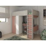 Lit mezzanine 90 x 200 cm avec armoire et bureau - rose et blanc - nicolas