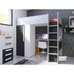 Lit mezzanine 90 x 200 cm avec armoire et bureau - anthracite et blanc - nicolas ii