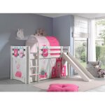Lit mi - hauteur 90x200 avec toboggan et housse princesse pino - vipack - blanc Lit mi - hauteur 90x200 avec toboggan et housse princesse pino - vipack - blanc