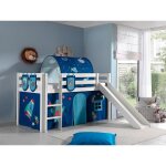 Lit mi - hauteur 90x200 avec toboggan sommier inclus et housse astro pino - vipack - blanc - enfant