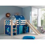 Lit mi - hauteur 90x200 avec toboggan sommier inclus et housse astro pino - vipack - bois