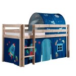 Lit mi - hauteur charlotte en pin naturel avec tente tunnel et sacs de rangement astro - vipack - 90x200cm ...