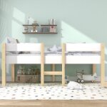 Lit enfant mi hauteur 90x190cm en bois de pin massif lit simple structure en pin sommier inclus blanc ...