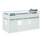 Lit mi - hauteur - homestyle4u - 2930 - 90x200 cm - pin massif - rideau vert - �chelle int�gr�e