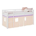 Lit mi - hauteur - homestyle4u - 2948 - 90x200 cm - pin massif - rideau violet p�che