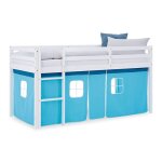Lit mi - hauteur - homestyle4u - 2984 - 90x200 cm - rideau bleu - �chelle r�versible - barri�re de s�curit� ...
