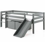 Lit mi - hauteur avec toboggan - vipack - pip - bois massif - gris - 2 tiroirs Lit mi - hauteur avec toboggan - vipack - pip - bois massif - gris - 2 tiroirs