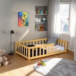 Lit nino 70x140 + 1 sommier + barrire / naturel