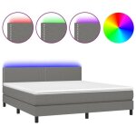 Lit - omabeta - sommier tapissier 180x200 cm - matelas inclus - led - tissu gris fonc