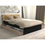 Lit panneau de particule ch�ne - vente - unique - avec tiroirs - 2 places - 140x190 cm