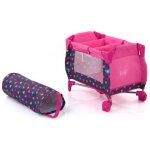 Lit parapluie pliable avec plan a langer amovible pour poupee 46 cm - rose coeurs - lit voyage poupon ...