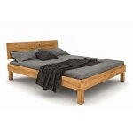Lit avec pieds carr�s et t�te de lit en ch�ne massif clair 160x200 - lt36004 - bois naturel - terre de ...