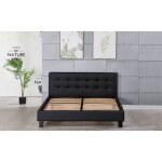 Lit en placage mdf massif - - 180x200 - couleur noir - sommier lattes