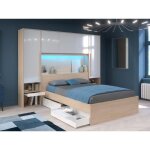Lit pont 140 x 190 cm avec rangements - avec leds - coloris : naturel et blanc brillant + sommier - velona ... Lit pont 140 x 190 cm avec rangements - avec leds - coloris : naturel et blanc brillant + sommier - velona ...