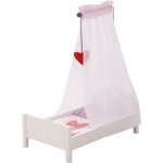 Lit de poupe en bois fienchen - roba - blanc avec ciel de lit + couverture et oreiller roses