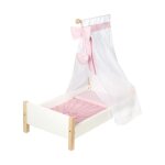 Lit de poupe en bois scarlett - roba - baldaquin oreiller et couverture roses