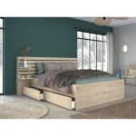 Lit 140 x 190 / 200 cm avec rangements - coloris : naturel + sommier + matelas - tenalia ii Lit 140 x 190 / 200 cm avec rangements - coloris : naturel + sommier + matelas - tenalia ii