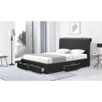 Lit design avec rangement tiroirs hyde - pu noir - 140x190