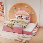 Lit rembourré double 140x200cm lit fille lit enfant capitonné en pu avec lit gigogne 3 tiroirs et sommier ... Lit rembourré double 140x200cm lit fille lit enfant capitonné en pu avec lit gigogne 3 tiroirs et sommier ...