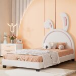 Lit enfant capitonn 90x200cm avec sommier  lattes et dossier lit enfant fille en forme doreille de ...